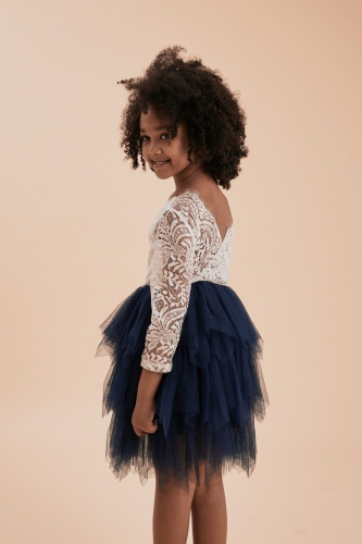 Haljina za djevojčice Angel dugih rukava mornarsko plava