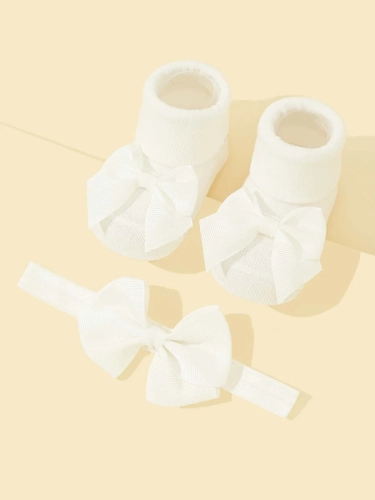 Čarape i traka za glavu bez pritiska s mašnicama bijele 