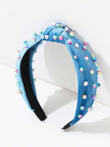 Baršunasta Traka za Kosu s Plavim Biserima Plava Fantazija