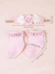 set za bebe, pamučne čarape, široka traka za glavu, ružičasta boja, antiklizne, originalni stil, tilni cvijet, elastična, udobne