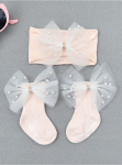 bebe čarapice s mašnom, traka za glavu s biserima, elegantna beba, dječja svečana odjeća, sigurnost pri hodanju, poklon set za bebe, modni dodaci za bebe, udobnost i stil za bebe, antiklizne čarapice za bebe