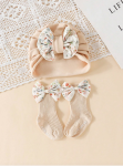 elegantni bebi set, čarape s mašnama, pamučni turban za bebe, protuklizne čarape za bebe, bebi moda, poklon za krštenje, bebi odjeća, visokokvalitetni bebi proizvodi, elegantna bebi garderoba, funkcionalna bebi odjeća