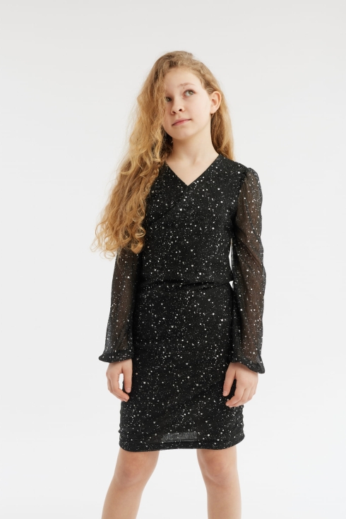 haljina za djevojčice, Noemi haljina, elegantne haljine, crne haljine s točkicama, haljine za posebne prilike
