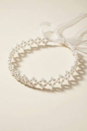 Bijeli vjenčić traka za kosu za djevojčice s biserima - Nježnost utkana u uspomene