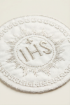 IHS aplikacija, prva pričest, nasivka za pričest, vezeni amblem, hostija, ukras za haljinu, srebrni vez, pričesna oprema