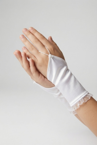 Prvopričesne rukavice na jedan prst s čipkom i perlicama R33 