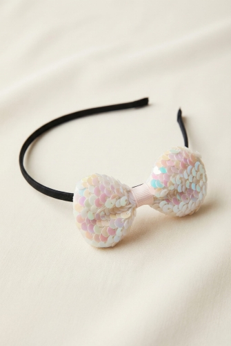 Traka za Kosu s Bijelom Kokardom i Cekinima Bijela Čarolija